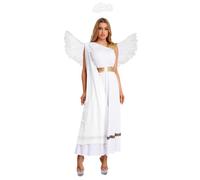 Donna Pezzi Costume D'Angelo Donne Monospalla Angelo Con Ali Greco Bianco M