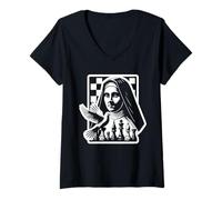 Donna Pezzi di scacchi patroni cattolici di Santa Teresa d'Avila Maglietta con Collo a V