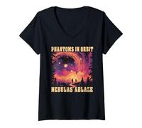 Donna Phantoms in Orbit Nebulas Ablaze Halloween Space Astronomy Maglietta con Collo a V