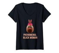 Donna Phenomenal Melanin Black Woman Magic with Easter Black Bunny Maglietta con Collo a V