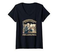 Donna Philadelphia Cheesesteaks Wiz Wit Benjamin Franklin Philadelphia Philadelphia Maglietta con Collo a V