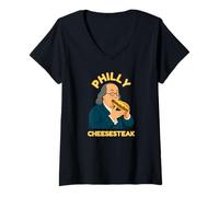 Donna Philly Cheesesteak Benjamin Franklin Philadelphia Foods Maglietta con Collo a V