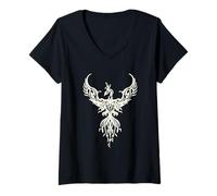 Donna Phoenix Fantasy Fire Bird Tribal Style Art Bianco Maglietta con Collo a V