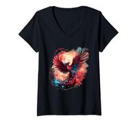 Donna Phoenix Rising Fire Phoenix Bird Mitico Ringiovanimento degli Uccelli Maglietta con Collo a V