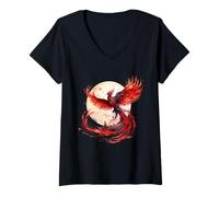 Donna Phoenix Rising Fire Phoenix Bird Mitico Ringiovanimento degli Uccelli Maglietta con Collo a V