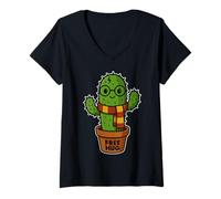 Donna Pianta di Cactus del Mago di Abbraccio Gratuita in Vaso di Corrispondenza di Halloween Maglietta con Collo a V