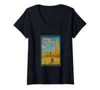Donna Piazza San Marco Venezia Italia 50s Vintage Poster Art Graphic Maglietta con Collo a V
