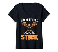 Donna Picchio Gente con Il Bastone Lacrosse Ironico Maglietta con Collo a V