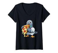 Donna Piccione Pizza Ladro Divertente Mascotte Grafica Maglietta con Collo a V