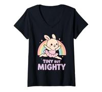 Donna Piccola ma Potente Kawaii Bunny Ballerina Groovy Ballet Maglietta con Collo a V