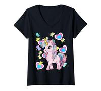 Donna Piccoli unicorni unicorni, ragazza, cavallo 80, cavalli, bambino Maglietta con Collo a V
