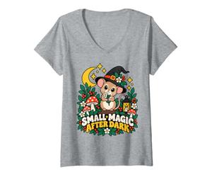 Donna Piccolo Topo Magico Dopo Il Buio Halloween Garden Witch Maglietta con Collo a V