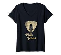 Donna Pick Jesus T Shirt - Musica Pastor Shirt - Pastore Pasqua Regalo Maglietta con Collo a V