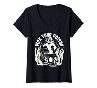 Donna Pick Your Poison Pin Up Devil Woman Tradizionale Tattoo Flash Maglietta con Collo a V
