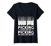 Donna Picking Locks By Day Picking Up Girls By Night Maglietta con Collo a V