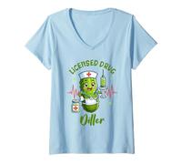 Donna Pickle Nurse Life ER ICU Nursing Pickle Licensed Diller di droga Maglietta con Collo a V