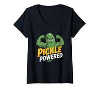 Donna Pickle Powered Cute Dill Pickle Citazione Divertente Pickle Detto Maglietta con Collo a V