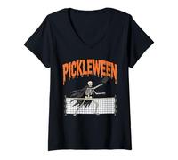 Donna Picklebal Halloween Pickleween Modello Divertente Scheletro Carino Maglietta con Collo a V