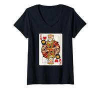 Donna Pickleball King of Hearts - Giocatore di Carte da Gioco Pickleball Maglietta con Collo a V