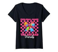 Donna Pickleball mi fa dire cattive parole divertenti Pickleball ragazza mamma Maglietta con Collo a V