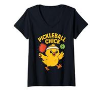 Donna Pickleball Pulcino Carino Divertente Paddle Amante Sport Donne Ragazze Maglietta con Collo a V