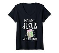Donna Pickles Jesus Salty and Saved Maglietta con Collo a V