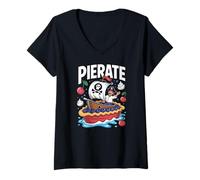 Donna Pierate Pirate Nave Cherry Pie Avventura Divertimento Maglietta con Collo a V