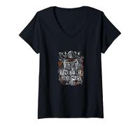 Donna Pietre Raven Luna Rovine Gothic Heavymetal Maglietta con Collo a V