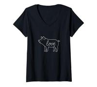 Donna Pig Love Line Art Farm Animal Carino Piggy Lover Maglietta con Collo a V