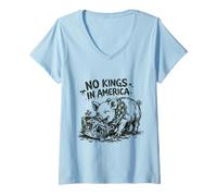 Donna Pig No Kings in America Protesta Politica Maglietta con Collo a V
