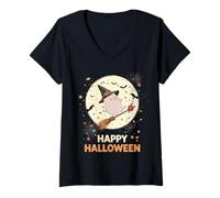 Donna Pig Witch Candy Spooky Ghost Piglet Farmer Halloween Costume Maglietta con Collo a V