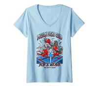 Donna Pigeon Fight Boxing Graphic con Bob & Weave Cartoon Maglietta con Collo a V