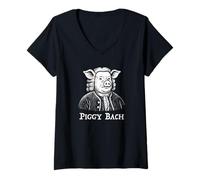 Donna Piggy Bach Johann Sebastian Bach Compositore Classico Divertente Maglietta con Collo a V