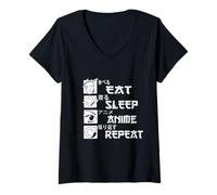 Donna Pigiama Anime 18+ Otaku Relax Cosplay Mangia Sonno Ripeti Maglietta con Collo a V