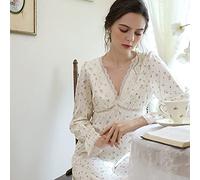 Donna Pigiama, Camicie Da Notte Da Donna Maniche Lunghe Beige Sexy Fashion Profonda V Pizzo Floreale Camicia Da Notte Morbida Girocollo Allentato Vestaglia Casual Lunga Camicia Da Notte Inverno Home