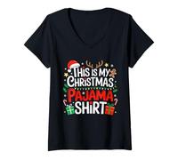 Donna Pigiama con Scritta This Is My Christmas, Divertente Pigiama Natalizio, da Uomo e da Donna Maglietta con Collo a V
