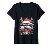Donna Pigiama con Scritta This Is My Christmas, Divertente Pigiama Natalizio, da Uomo e da Donna Maglietta con Collo a V