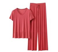 Donna Pigiama Estivo in Modale Girocollo Comodo Pigiama Set A Manica Corta Pantaloni Lunghi con Coulisse Pigiama Set Casual Primavera Estate Sottile Abbigliamento per La Casa Offerte di Primavera