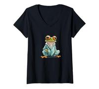 Donna Pigiama Frog: assonnato ma ancora divertente Maglietta con Collo a V