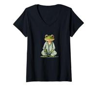 Donna Pigiama Frog Godendo una notte di risate Maglietta con Collo a V