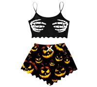 Donna Pigiama Halloween con un Modello Senza Maniche, una Stampa Originale | Con stampa originale, Senza maniche, Dormire, Casa e riposo, Autunno e inverno, Estate, Due pezzi, Tessuto morbido, Per donna