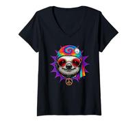 Donna Pigro Tie Dye Hippie retrò Festival Pace Amore Moda Maglietta con Collo a V