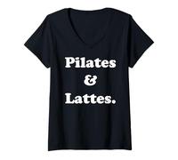 Donna Pilates And Lattes Fitness Motivation Funny Saying Maglietta con Collo a V
