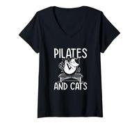 Donna Pilates E Gatti Pilates Insegnante Istruttore Pilates Maglietta con Collo a V