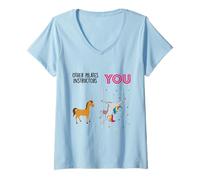 Donna Pilates istruttore Funny Unicorn Maglietta con Collo a V
