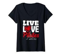 Donna Pilates Live Love Pilates Heart Fitness Maglietta con Collo a V