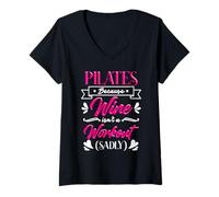Donna Pilates perché il vino non è un allenamento Divertente Fitness Detto Maglietta con Collo a V