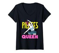 Donna Pilates Queen Stretching Pose Appassionato Maglietta con Collo a V