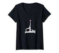 Donna Pilates vino Reformer Pilates con cane bassotto Maglietta con Collo a V