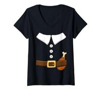 Donna Pilgrim Costume del Ringraziamento Pellegrino Costume Maglietta con Collo a V